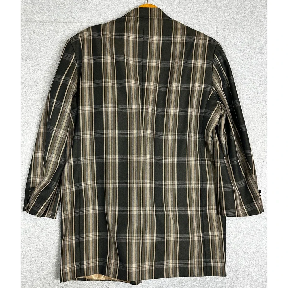 NEW Stacy Adams Blazer Mens 46L Black Tan Plaid Super 100s Long Jacket
